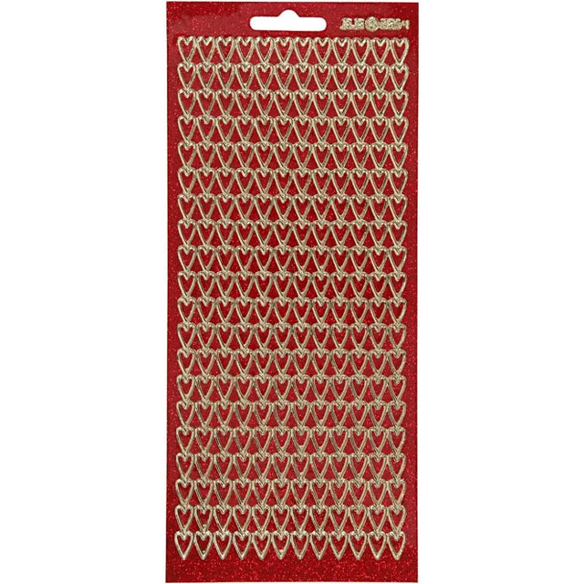 Stickers Gold & Red Glitter Hearts - 1 Sheet
