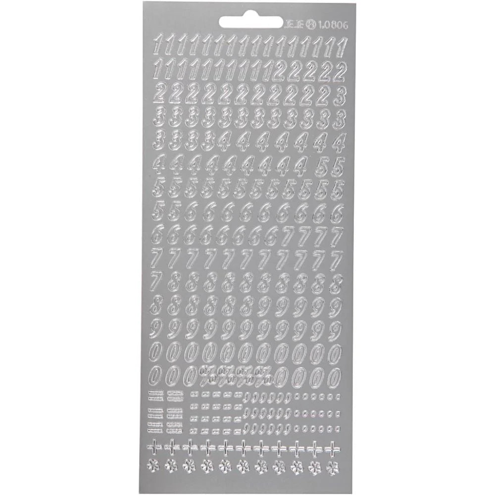 Stickers 10x23cm Sheet - Silver Numbers