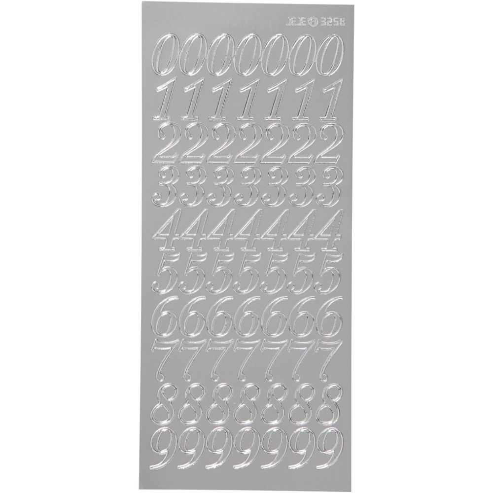 Stickers 10x23cm Sheet - Silver Numbers