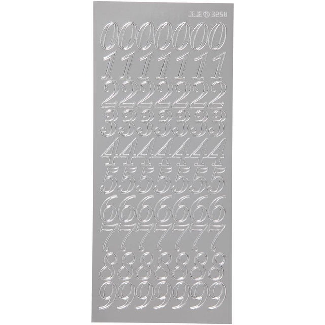 Stickers 10x23cm Sheet - Silver Numbers