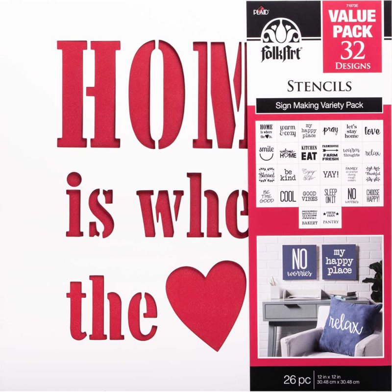FolkArt Stencil 12x12 - Sign Making Variety Pack (26 Pack)