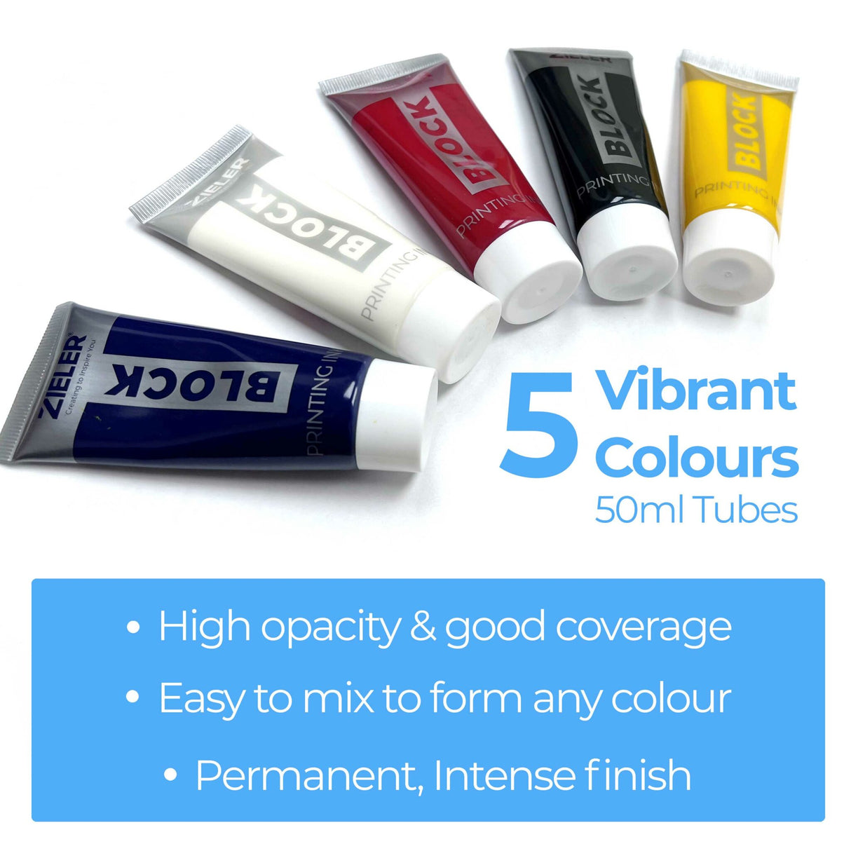 Zieler 5 Block Printing Inks Premium Oil-Based 50ml Tubes Set