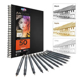Zieler Fineliner Drawing Pens Starter Set - 12 Pens and A4 Sketchbook