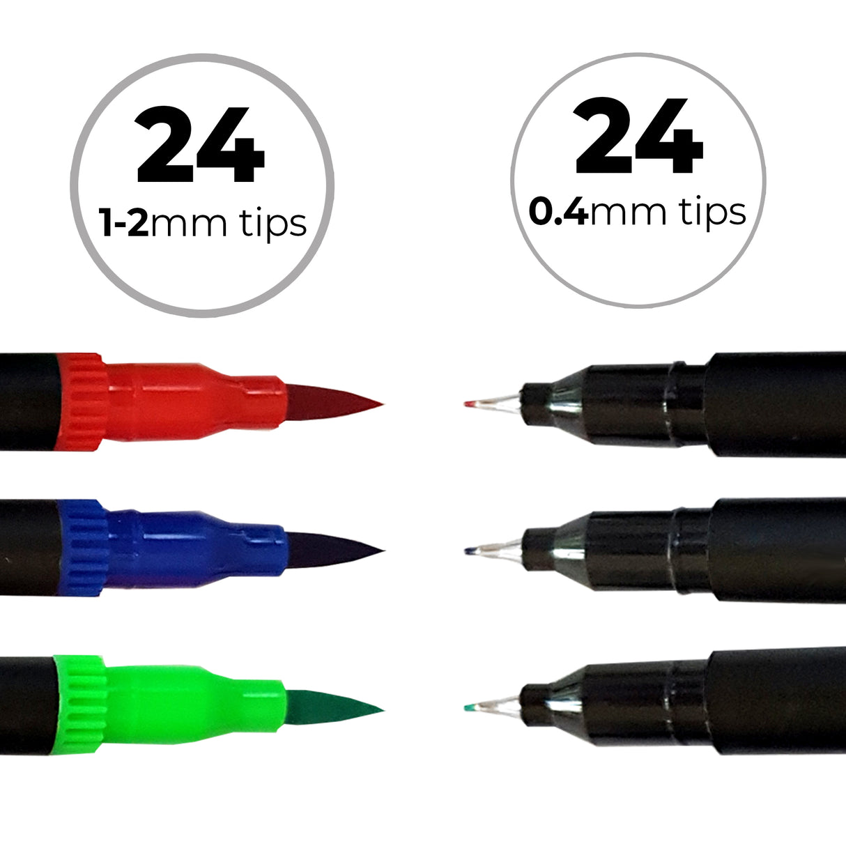 Zieler 24 Duo Tip Colour Pens Fineliner and Brush Pen, A4 Zieler Heavy Weight Cartridge Pad Bundle Set