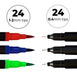 Zieler 24 Duo Tip Colour Pens Fineliner and Brush Pen, A4 Zieler Heavy Weight Cartridge Pad Bundle Set