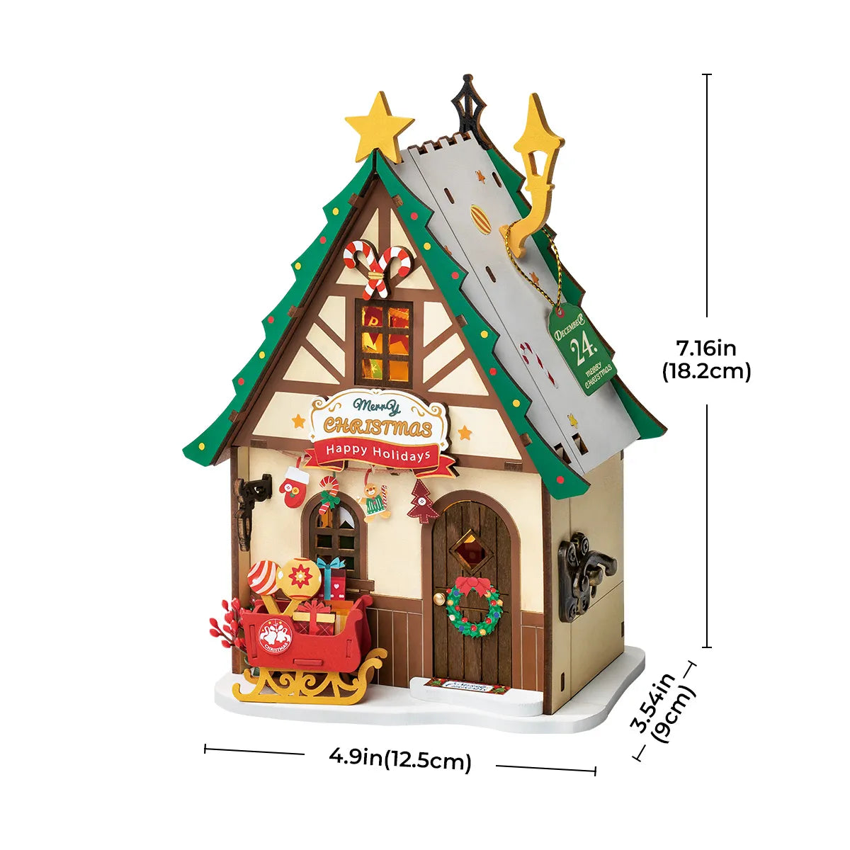 DIY Miniature Wooden Dollhouse - Twinkling Christmas House