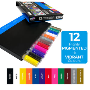 Zieler 12 Paint Marker Pens 1.5mm with A4 Black Paper Pad Set