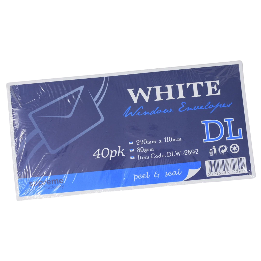 Supreme Stationery Envelope DL - White Window (40 Pack)
