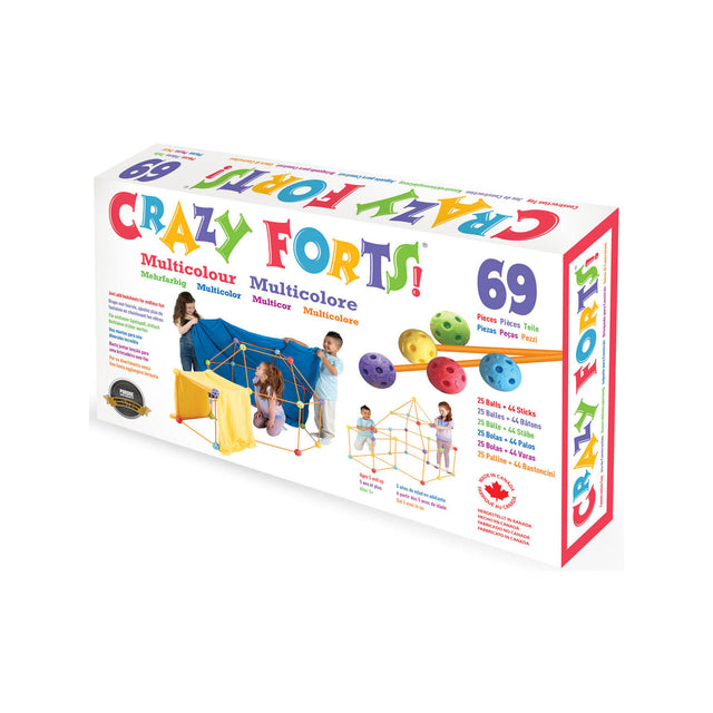 Box of Crazy Forts multicolor kit with colorful text and images on a white background