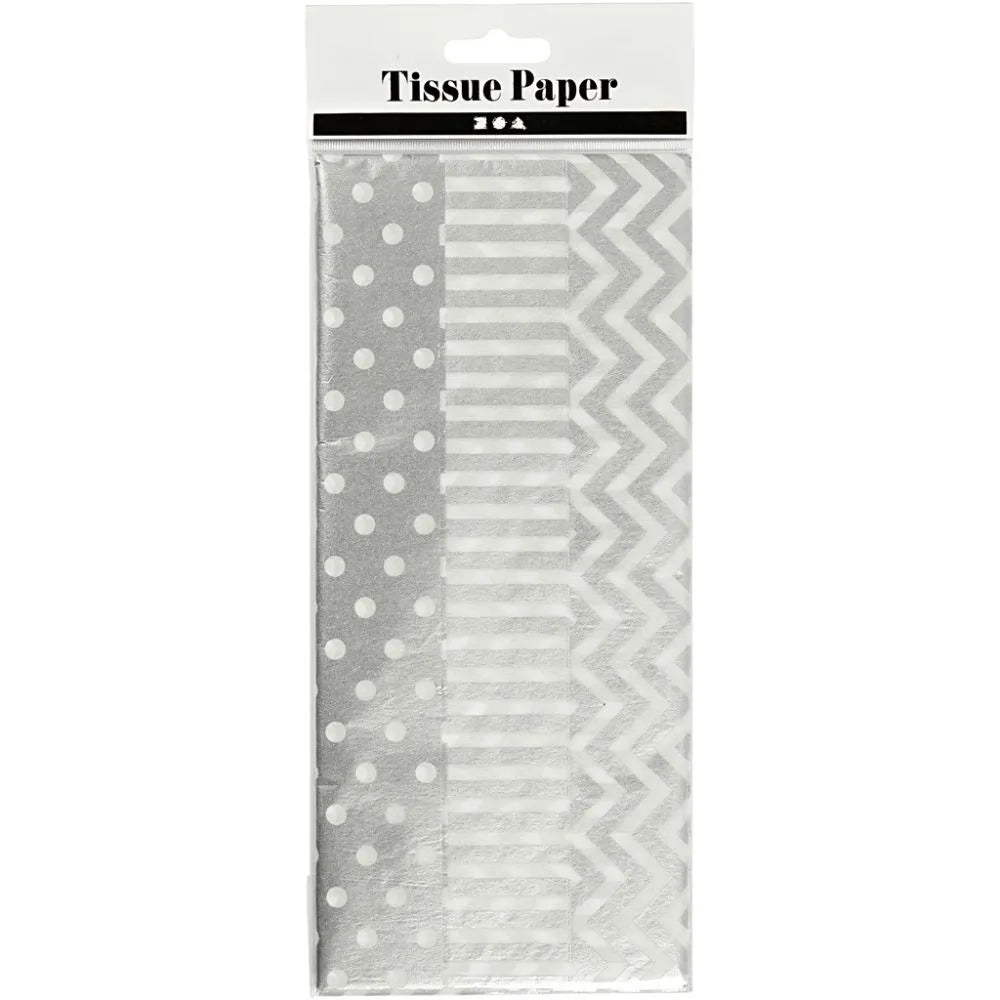 Tissue Paper 50x70 cm 17g - Silver Pattern (6 sheets)