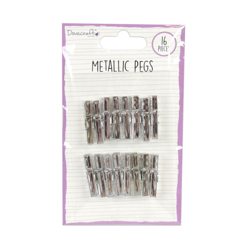 Dovecraft Metallic Pegs - Silver (16 Pack)
