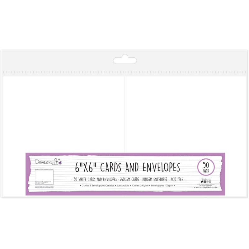 Dovecraft Cards & Envelopes 240gsm 6x6" - White (50 Pack)