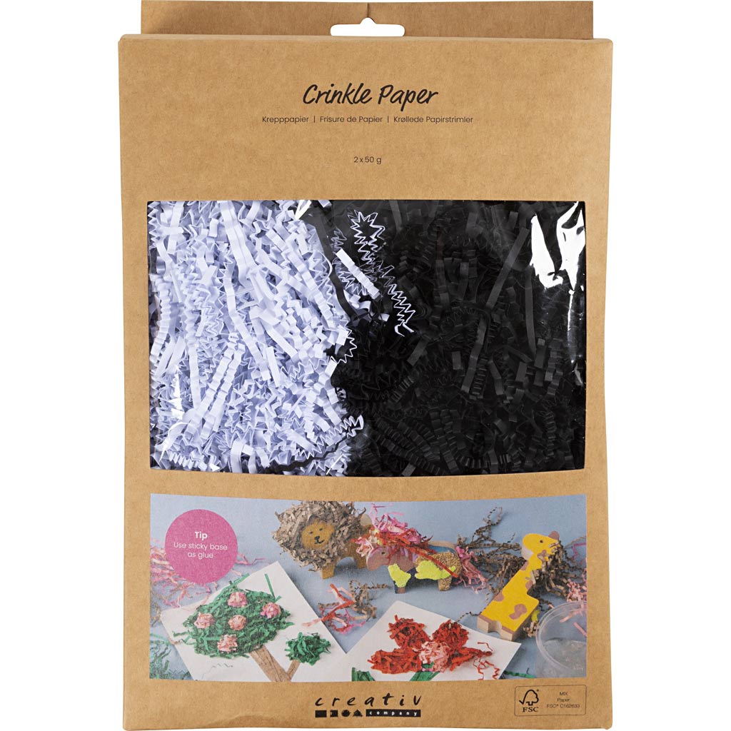 Crinkle Paper L:25-30cm W:3mm - Black &White 2x50g