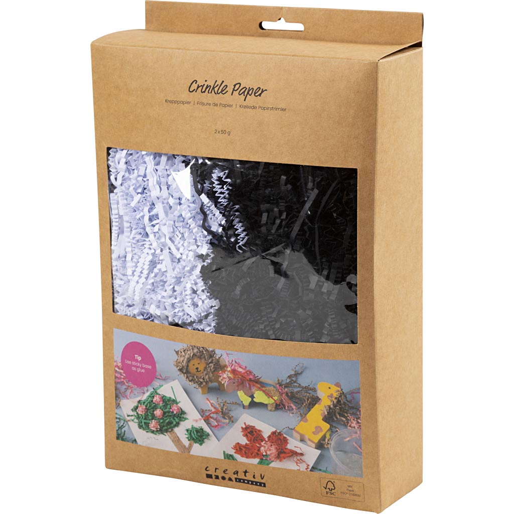 Crinkle Paper L:25-30cm W:3mm - Black &White 2x50g