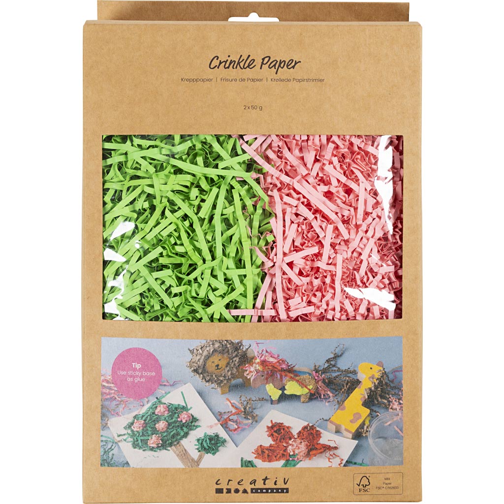 Crinkle Paper L:25-30cm W:3mm - Dark Green Pink 2x50g