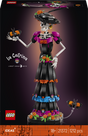 LEGO Ideas La Catrina building set box showing a skeleton woman in a black dress with purple, blue, and orange floral details, plus small floating skull hands and a brick-built catrina figure at the bottom.