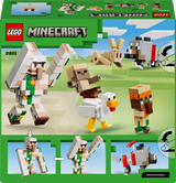 LEGO Minecraft set packaging with character figures and animals on a green background