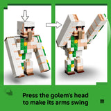LEGO golem figure with instructions on how to activate its arms.