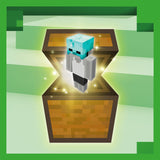 Minecraft character with diamond helmet on a wooden block against a green background