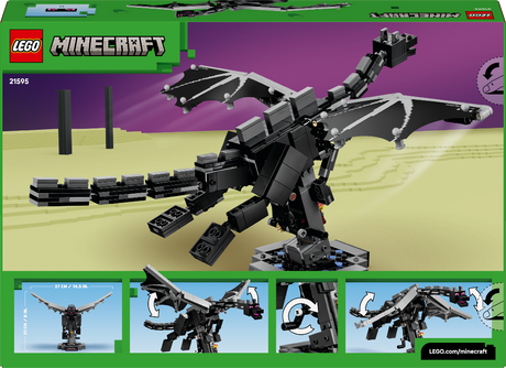 LEGO Minecraft set packaging with a dragon model on a purple and green background