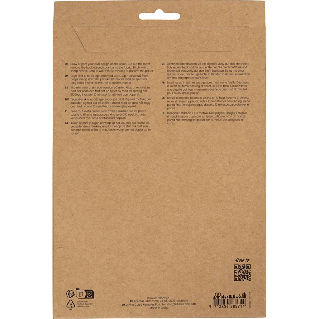 Stitch and Rinse Away Sheet A5 Sheet 1485x210mm - White (8 Sheets)