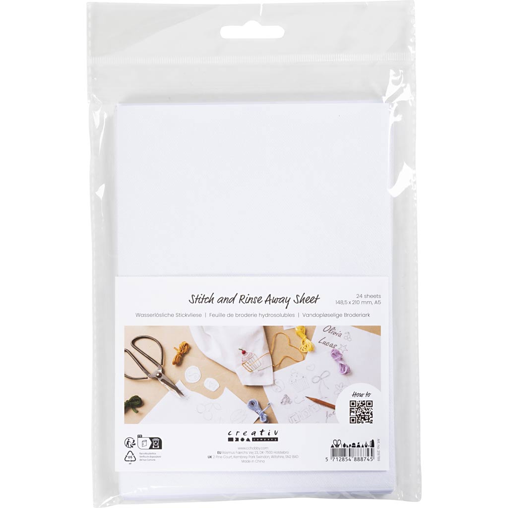 Stitch and Rinse Away Sheet A5 1485x210mm - White (24 Sheets)