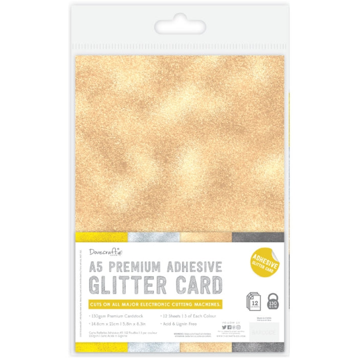 Dovecraft A5 Premium Adhesive Glitter Card - Metallics (12 Sheets)