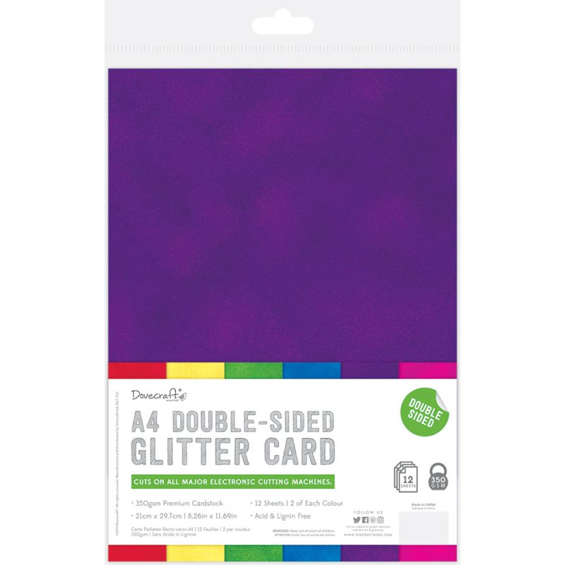 Dovecraft A4 Double Sided Glitter Card - Rainbow Bright  (12 Pack)