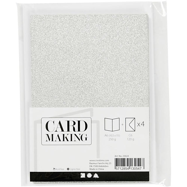 Cards & Envelopes A6 - Silver Glitter (4 Set)
