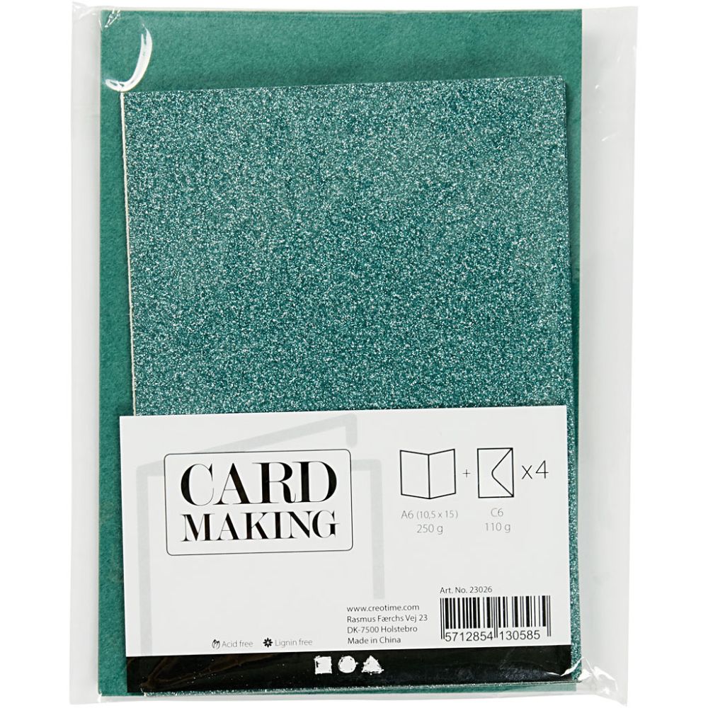 Cards & Envelopes - Green Glitter (6 Pack)