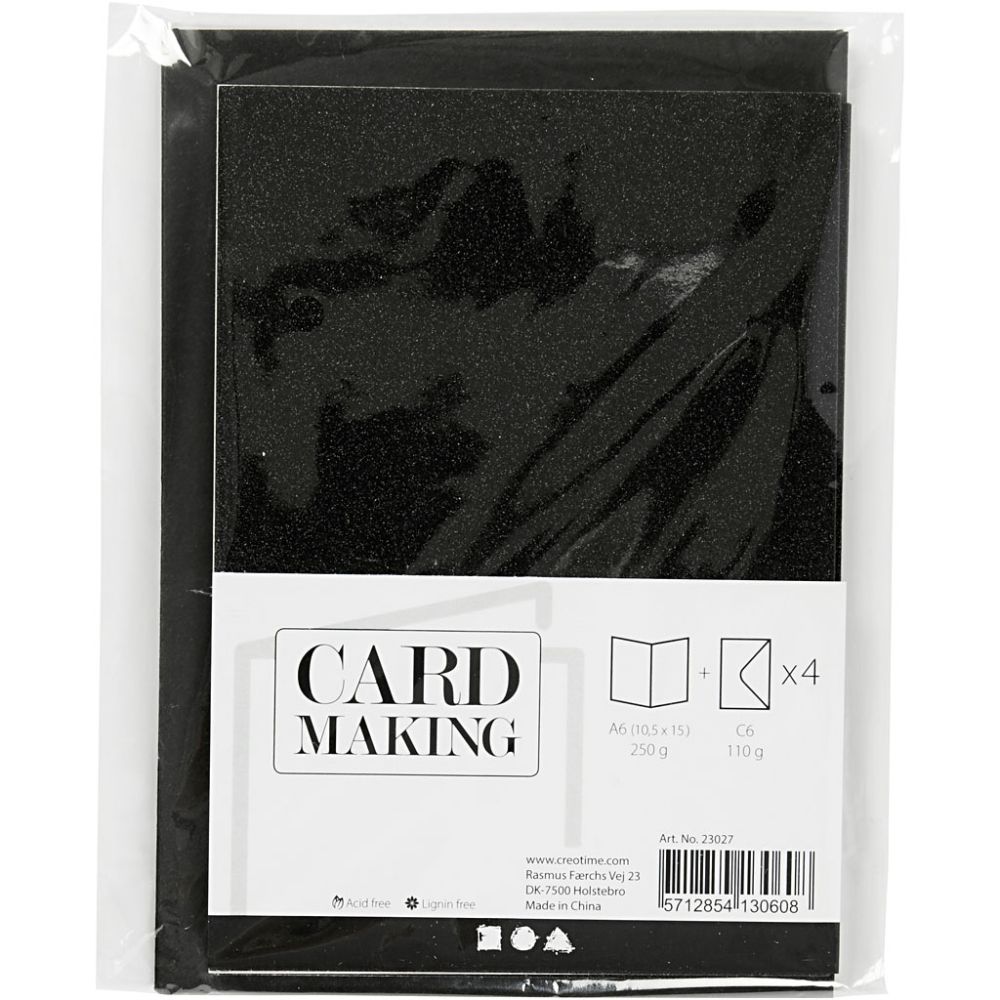 Cards & Envelopes A6 - Black Glitter (4 Set)