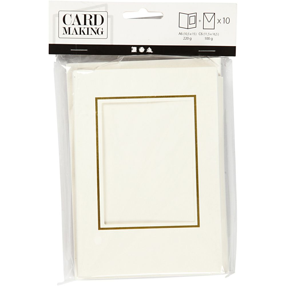 Passepartout Card & Envelopes A6 - Gold Border (10 Set)