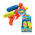 Colorful water gun with packaging on a white background