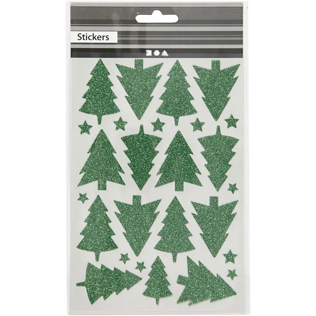 Glitter Stickers, sheet 12x18.5 cm, 1 sheet, green