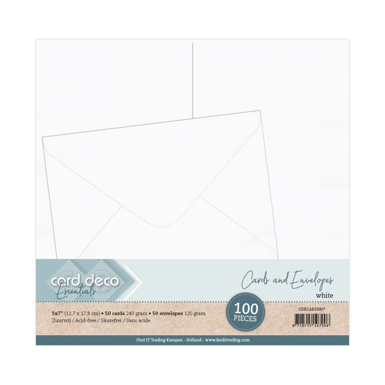 Card Deco Essentials 5x7 Cards & Envelopes - White (100 Pack)