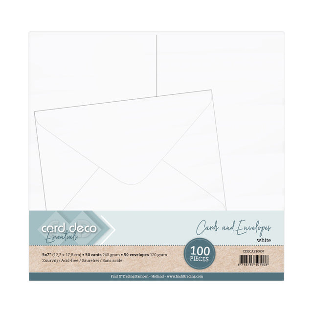 Card Deco Essentials 5x7 Cards & Envelopes - White (100 Pack)