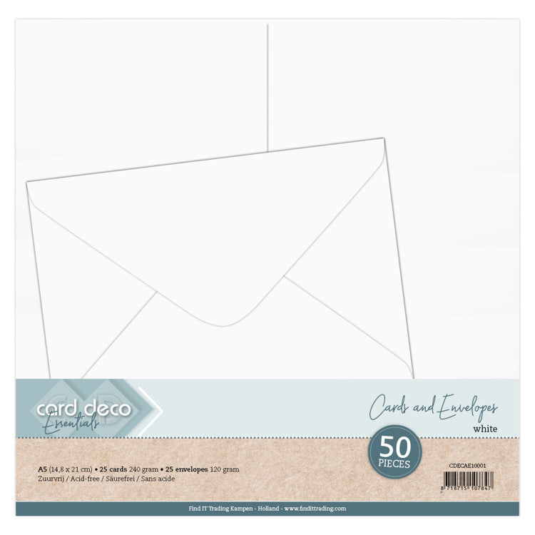 Card Deco Essentials A5 Cards & Envelopes - White (50 Pack)