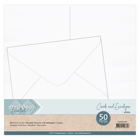 Card Deco Essentials A5 Cards & Envelopes - White (50 Pack)