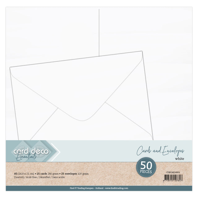 Card Deco Essentials A5 Cards & Envelopes - White (50 Pack)