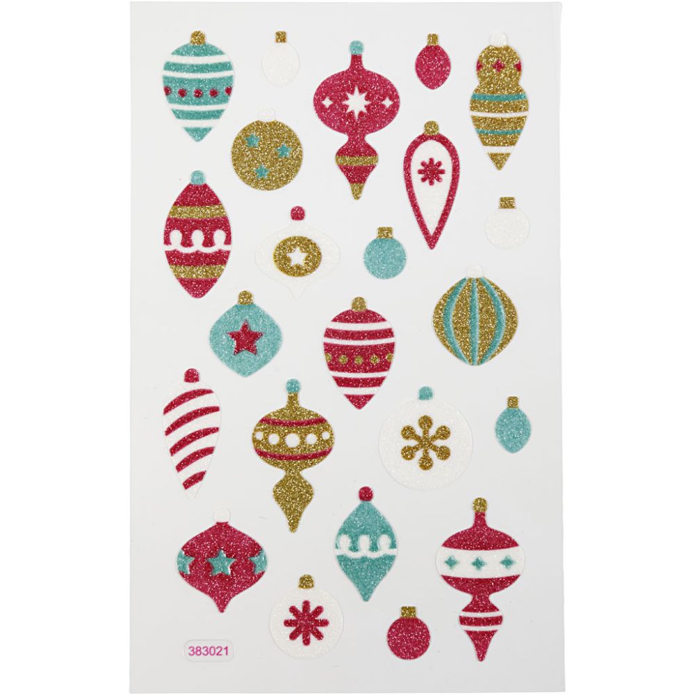 Glitter Stickers 10x16cm - Christmas Ornaments (1 Sheet)