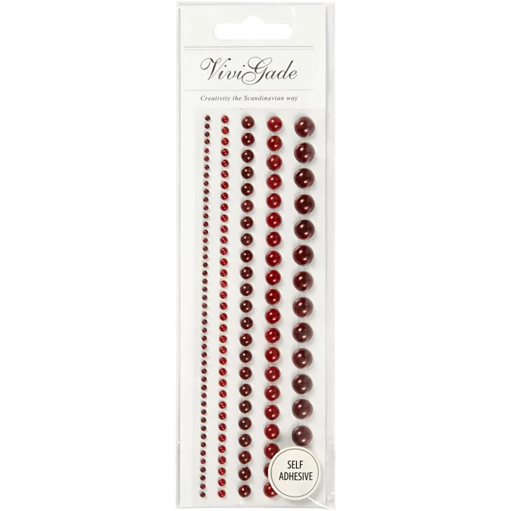 Half Pearls - Assorted Sized Pearls in Red (140 Pieces)