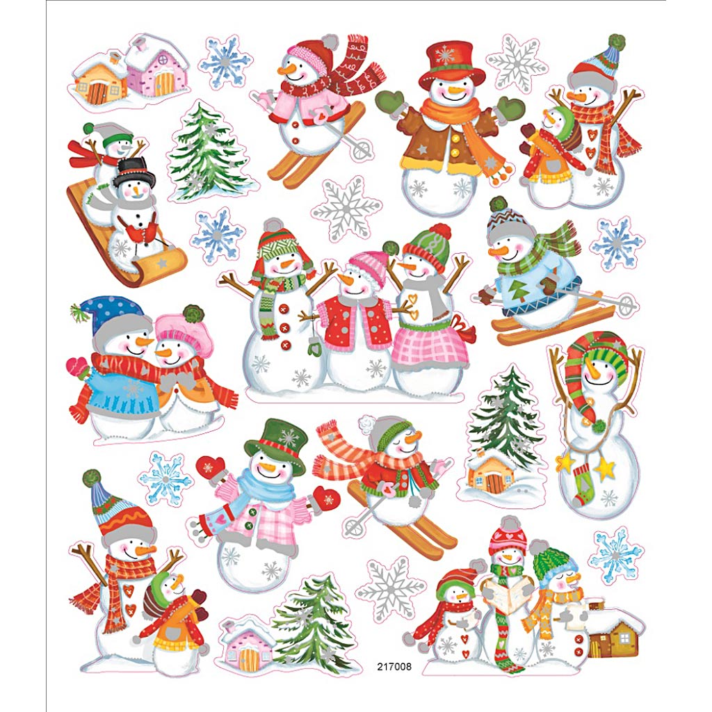 Stickers Sheet 15 x 16.5cm - Skiing Snowmen