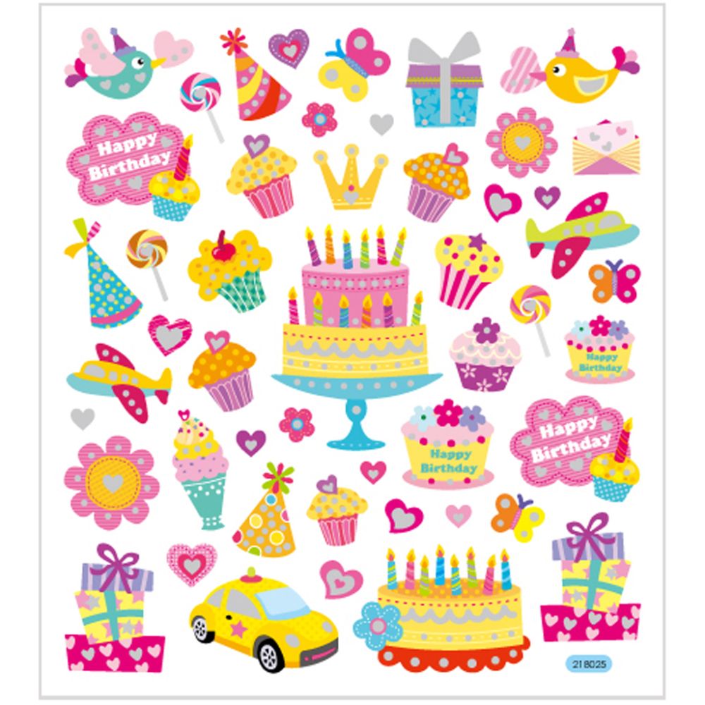 Fancy Glitter Stickers Sheet 15x16.5cm - Birthday