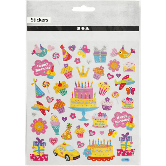 Fancy Glitter Stickers Sheet 15x16.5cm - Birthday