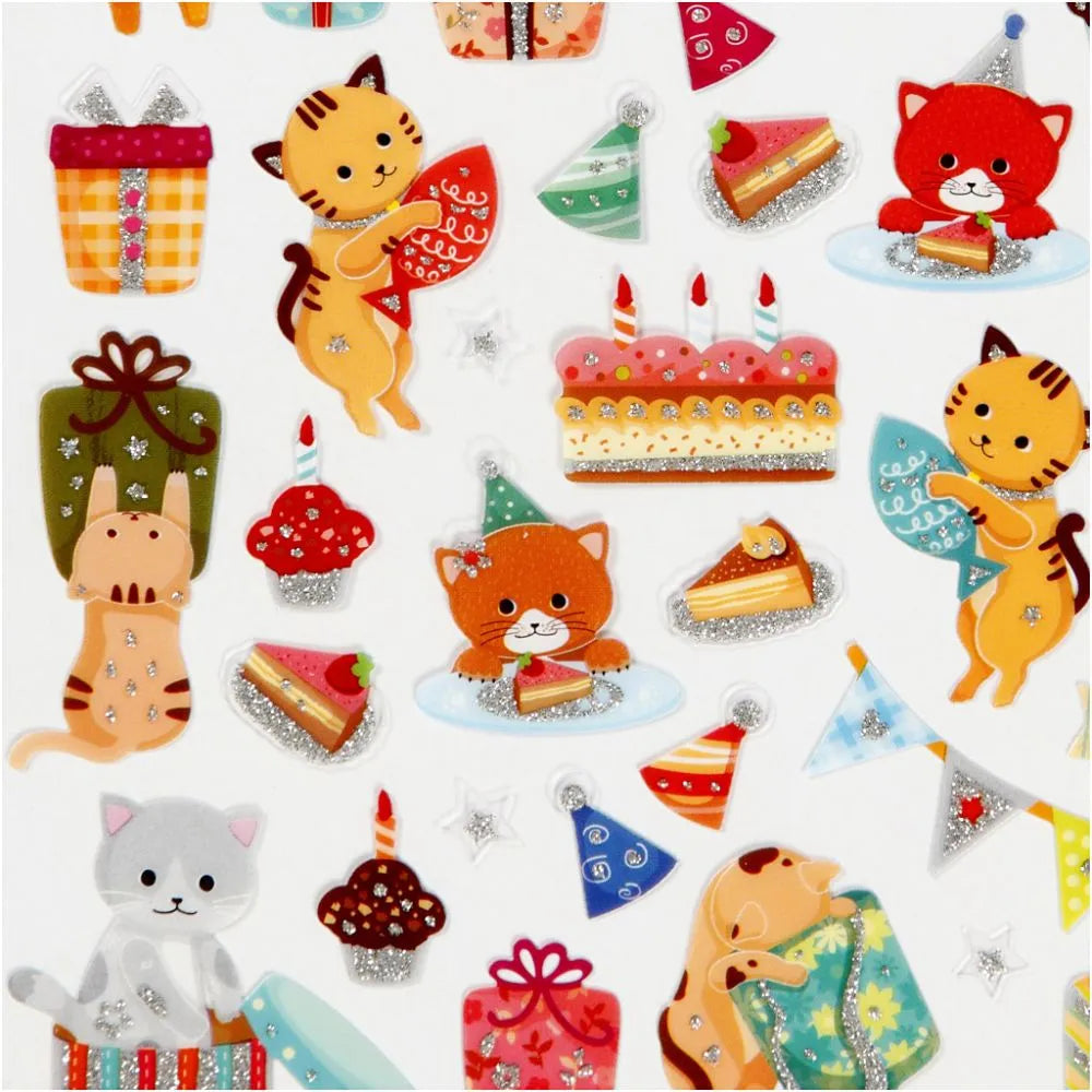 Creativ Glitter Stickers - Birthday Cats (1 Sheet)