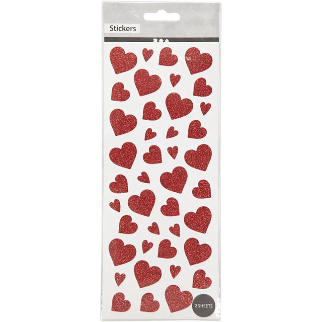 Glitter Stickers - Red Hearts (2 Sheets)