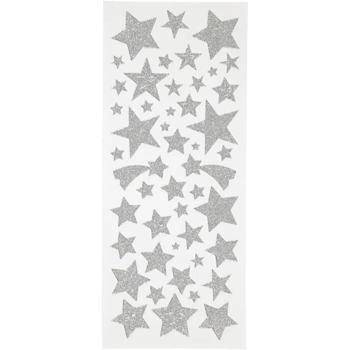 Glitter Stickers - Silver Stars (2 Sheets)