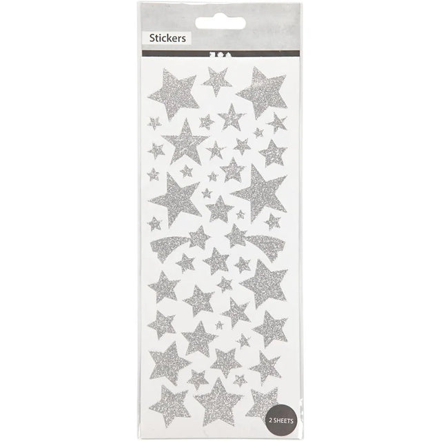 Glitter Stickers - Silver Stars (2 Sheets)