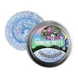 Crazy Aaron's Thinking Putty in a tin with a blue and silver swirl on a white background