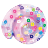 Inflatable pool float with colorful circular patterns on a white background
